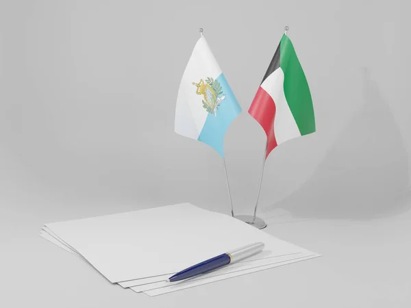 Κουβέιτ Συμφωνία Του Αγίου Μαρίνου Σημαίες Λευκό Φόντο Render — Φωτογραφία Αρχείου