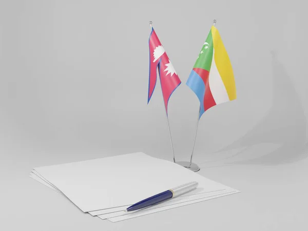 Comoros Nepal Agreement Flags White Background Render — Stock Photo, Image