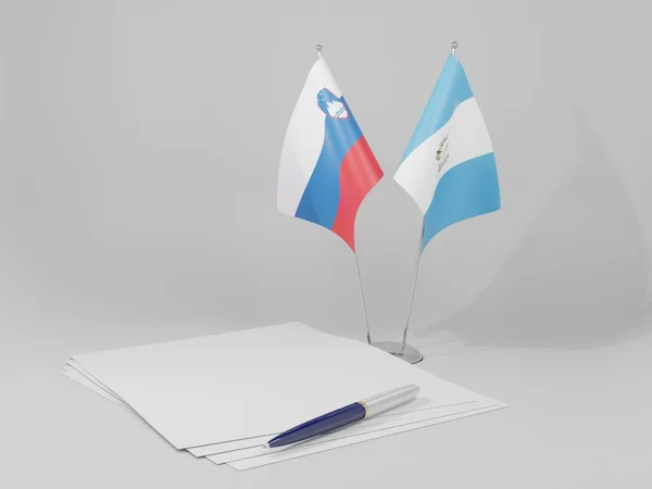 Γουατεμάλα Σλοβενία Σημαίες Συμφωνία Λευκό Φόντο Render — Φωτογραφία Αρχείου