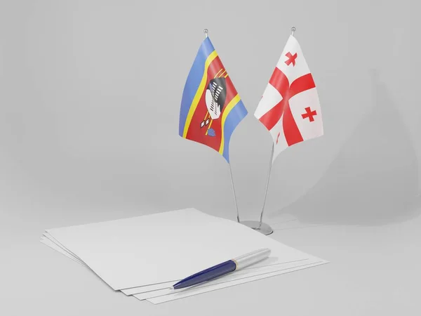 Georgia Bandiere Dell Accordo Swaziland Sfondo Bianco Render — Foto Stock