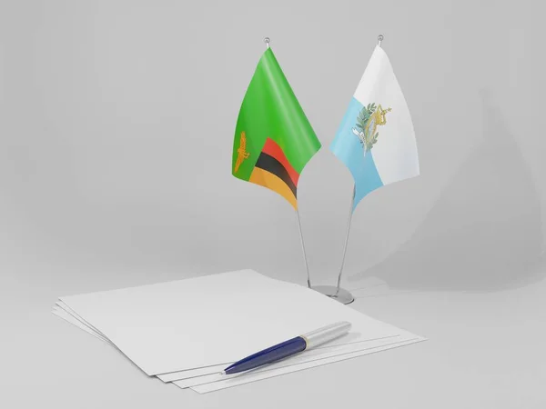 Сан Марино Замбийское Соглашение Флаги Белый Фон Рендер — стоковое фото