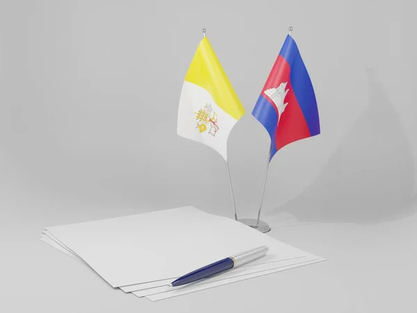 柬埔寨 梵蒂冈城市协定旗帜 白色背景 3D渲染 — 图库照片