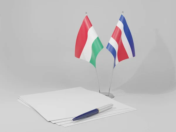 Costa Rica Hungria Acordo Bandeiras Fundo Branco Render — Fotografia de Stock