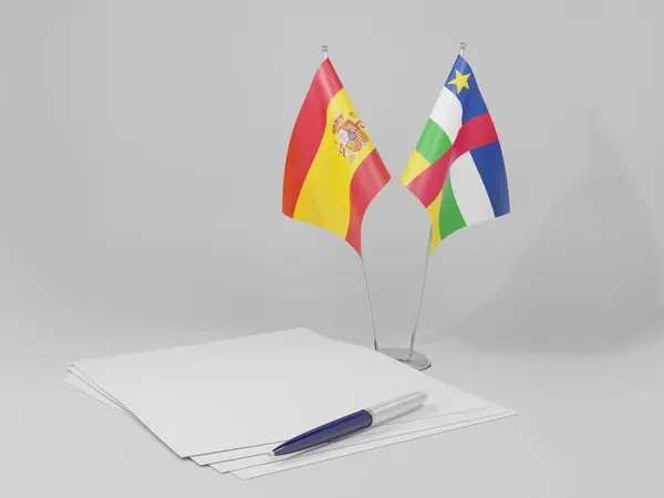 Repubblica Centrafricana Bandiere Dell Accordo Spagna Sfondo Bianco Render — Foto Stock