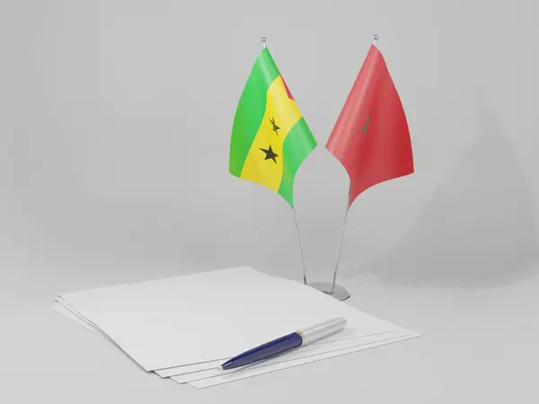 Marokkó Sao Tomé Príncipe Megállapodás Zászlók Fehér Háttér Render — Stock Fotó