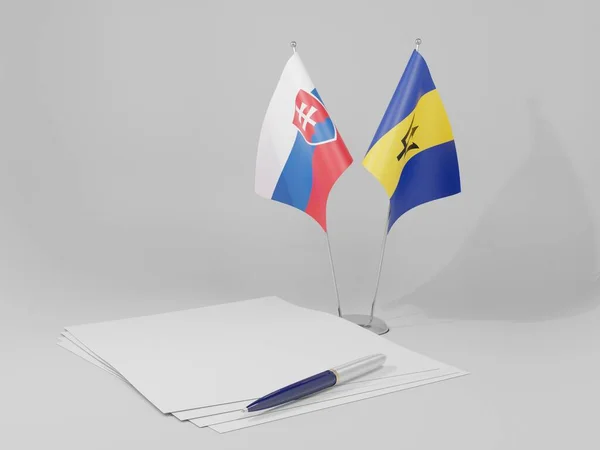 巴巴多斯 斯洛伐克协定旗帜 白色背景 3D渲染 — 图库照片