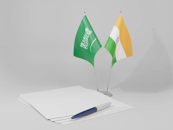 Ινδία Σαουδική Αραβία Συμφωνία Σημαίες Λευκό Φόντο Render — Φωτογραφία Αρχείου