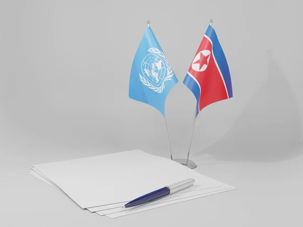 北朝鮮 国連合意の旗 白い背景 3Dレンダリング — ストック写真