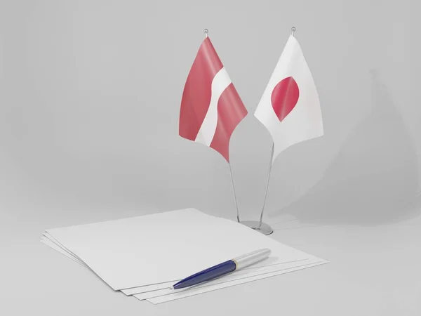 Japón Banderas Del Acuerdo Letonia Fondo Blanco Render —  Fotos de Stock