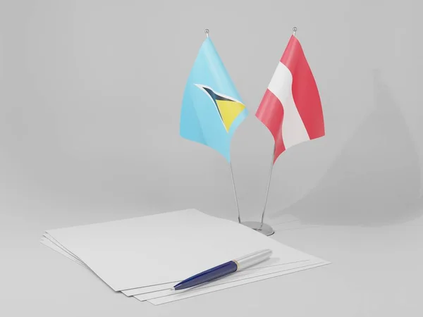 Austria Saint Lucia Agreement Flags White Background Render — 스톡 사진
