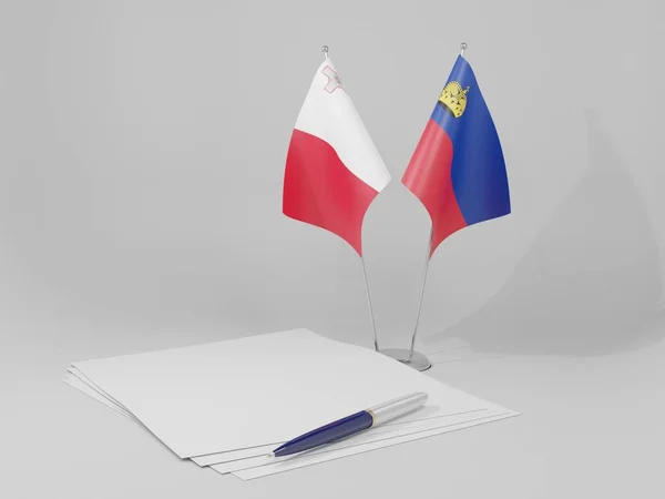 Liechtenstein Banderas Del Acuerdo Malta Fondo Blanco Render —  Fotos de Stock