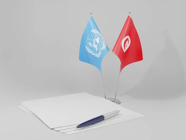 チュニジア 国際連合協定旗 白の背景 3Dレンダリング — ストック写真