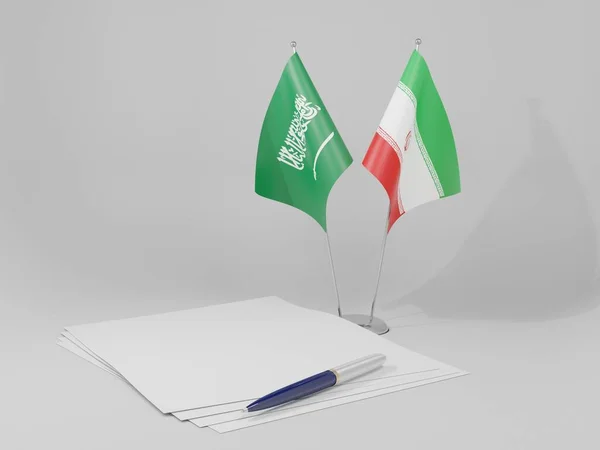 Irão Arábia Saudita Bandeiras Acordo Fundo Branco Render — Fotografia de Stock