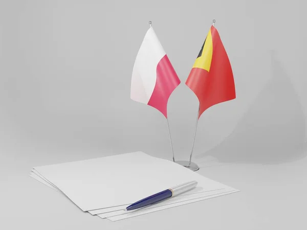 East Timor Poland Agreement Flags White Background Render — 스톡 사진