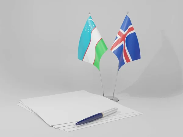 Islanda Bandiere Dell Accordo Uzbekistan Sfondo Bianco Render — Foto Stock