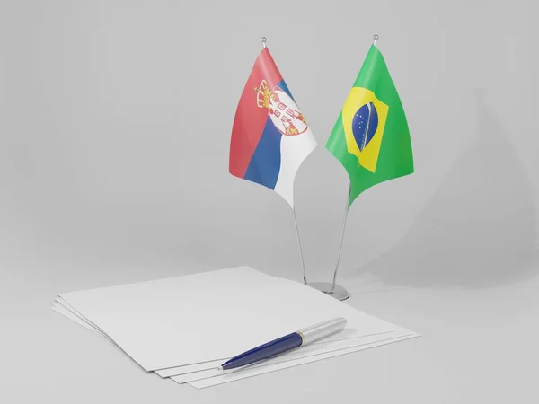 Brasil Banderas Del Acuerdo Serbia Fondo Blanco Render —  Fotos de Stock