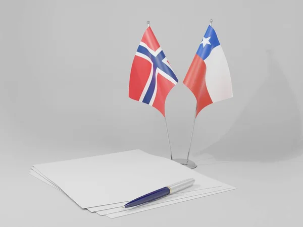 Chile Noruega Bandeiras Acordo Fundo Branco Render — Fotografia de Stock