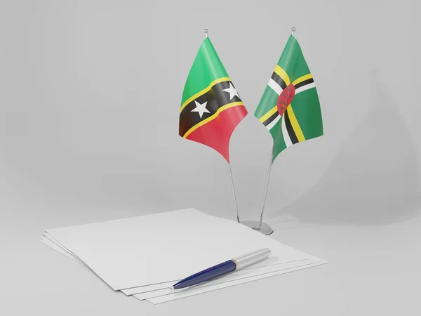 Доминика Сент Китс Невис Флаги Соглашения Белый Фон Рендер — стоковое фото