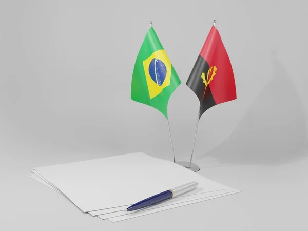Overeenkomst Tussen Angola Brazilië Vlaggen Witte Achtergrond Render — Stockfoto