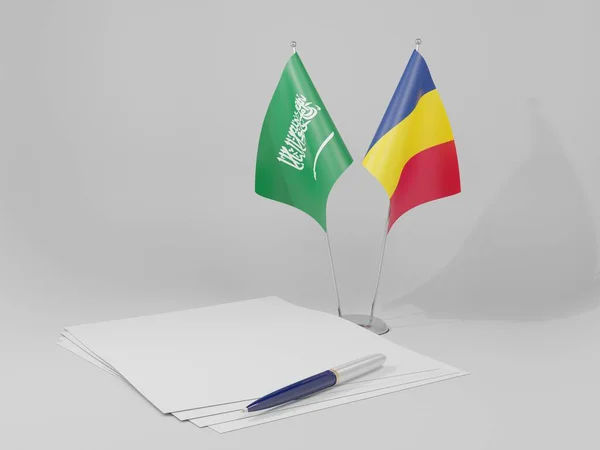 Τσαντ Σαουδική Αραβία Συμφωνία Σημαίες Λευκό Φόντο Render — Φωτογραφία Αρχείου