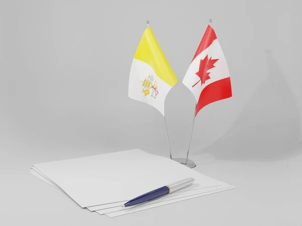 Canadá Banderas Del Acuerdo Ciudad Del Vaticano Fondo Blanco Render — Foto de Stock