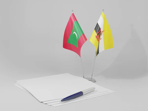 Μπρουνέι Μαλδίβες Συμφωνία Σημαίες Λευκό Φόντο Render — Φωτογραφία Αρχείου