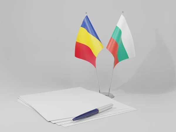 Bulgarie Drapeaux Accord Roumanie Fond Blanc Render — Photo