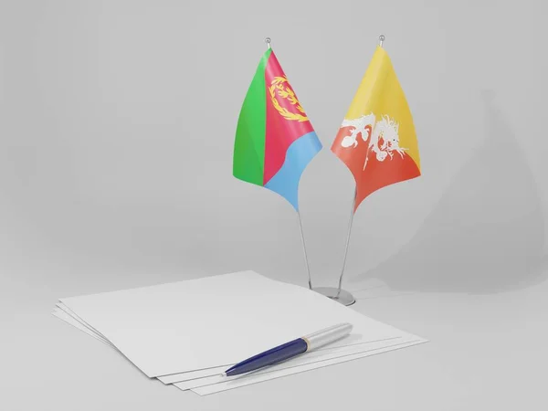 Bután Banderas Acuerdo Eritrea Fondo Blanco Render — Foto de Stock