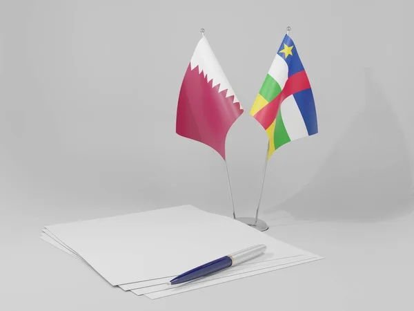 Közép Afrikai Köztársaság Katari Megállapodás Zászlók Fehér Háttér Render — Stock Fotó