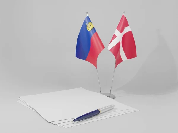 Δανία Συμφωνία Του Λιχτενστάιν Σημαίες Λευκό Φόντο Render — Φωτογραφία Αρχείου