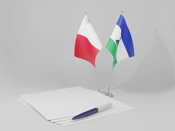 Lesotho Banderas Del Acuerdo Malta Fondo Blanco Render —  Fotos de Stock