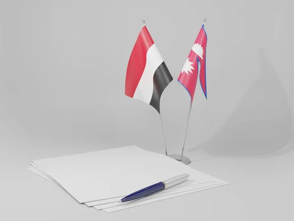 Nepal Banderas Del Acuerdo Yemen Fondo Blanco Render — Foto de Stock