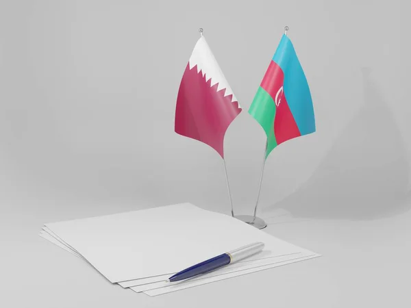Azerbaïdjan Drapeaux Accord Qatar Fond Blanc Render — Photo