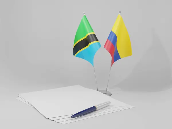 Colombia Bandiere Dell Accordo Tanzania Sfondo Bianco Render — Foto Stock