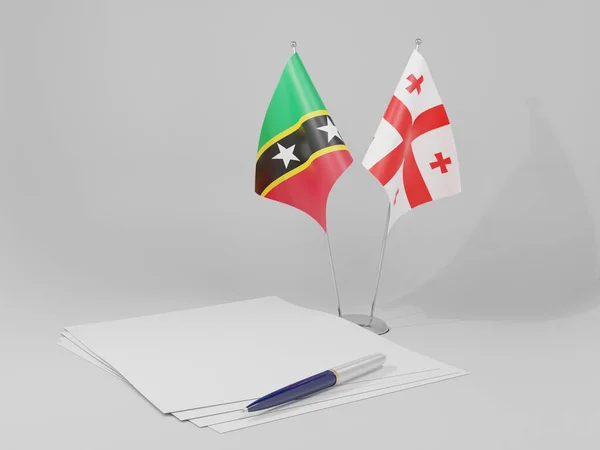 Georgien Kitts Und Nevis Abkommen Flaggen Weißer Hintergrund Render — Stockfoto