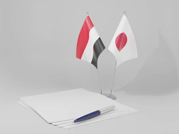 Japão Acordos Iêmen Bandeiras Fundo Branco Render — Fotografia de Stock