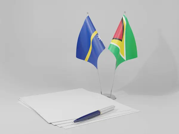 Guyana Banderas Acuerdo Nauru Fondo Blanco Render — Foto de Stock