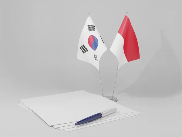 Bandeiras Acordo Mônaco Coreia Sul Fundo Branco Render — Fotografia de Stock