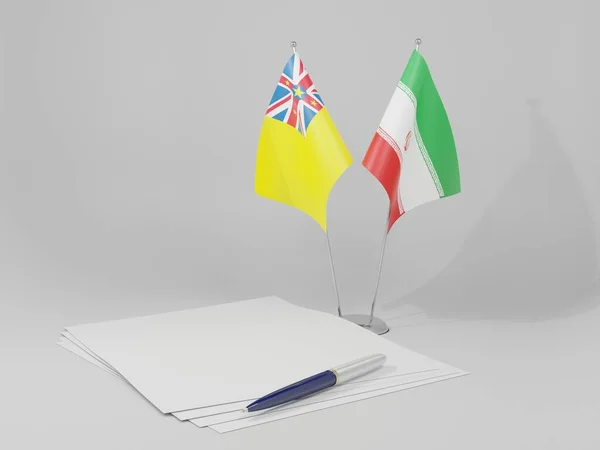 Иран Niue Agreement Flags Белый Фон Render — стоковое фото