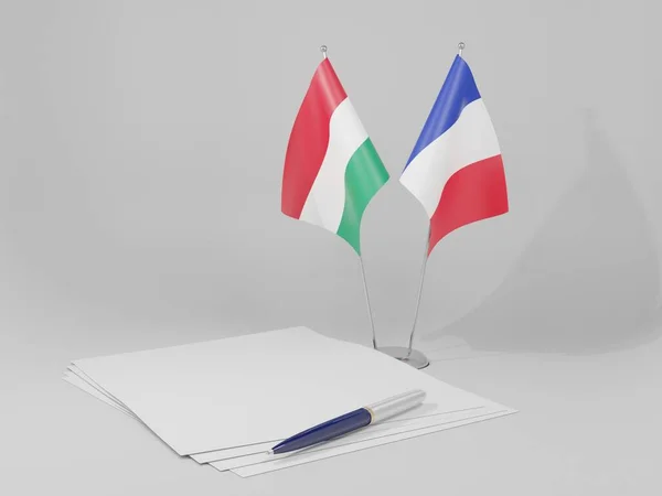 França Hungria Acordo Bandeiras Fundo Branco Render — Fotografia de Stock