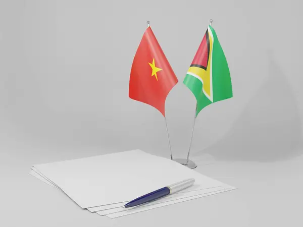 Γουιάνα Βιετνάμ Σημαίες Συμφωνία Λευκό Φόντο Render — Φωτογραφία Αρχείου