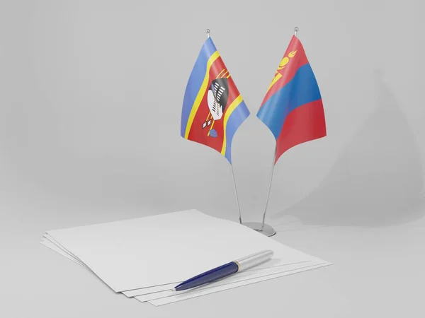 Mongolia Banderas Del Acuerdo Suazilandia Fondo Blanco Render —  Fotos de Stock