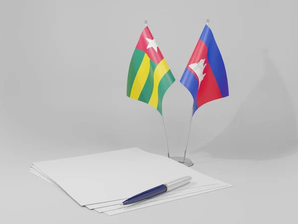 Καμπότζη Τόγκο Συμφωνία Σημαίες Λευκό Φόντο Render — Φωτογραφία Αρχείου
