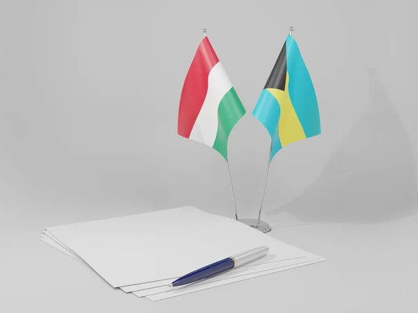 Bahamas Banderas Del Acuerdo Hungría Fondo Blanco Render —  Fotos de Stock