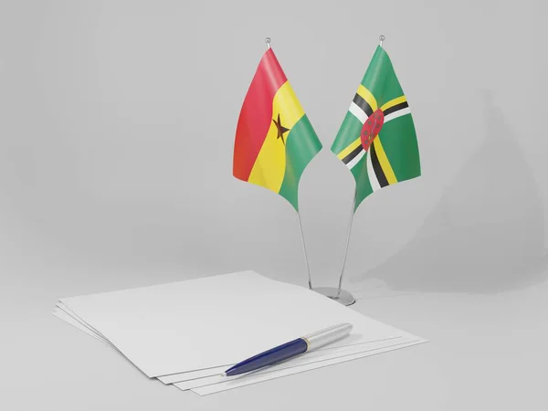 Dominica Ghana Avtal Flaggor Vit Bakgrund Render — Stockfoto