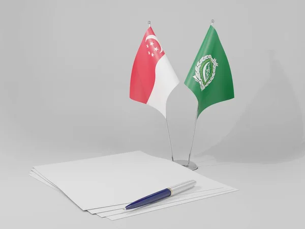 Liga Arabska Singapur Flagi Umowy Białe Tło Render — Zdjęcie stockowe
