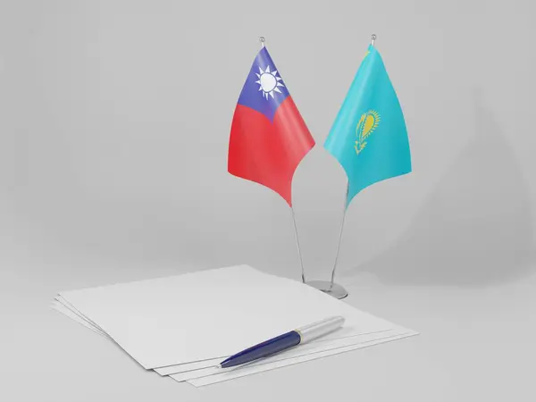 Kazajstán Banderas Del Acuerdo Taiwán Fondo Blanco Render —  Fotos de Stock