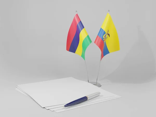 Equador Acordo Maurício Bandeiras Fundo Branco Render — Fotografia de Stock