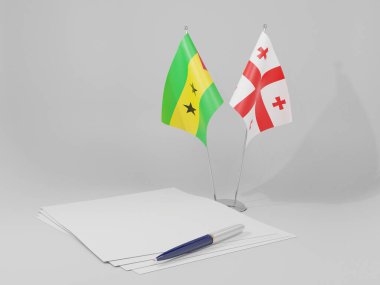 Georgia - Sao Tome ve Principe Anlaşması Bayrakları, Beyaz Arkaplan - 3D Render