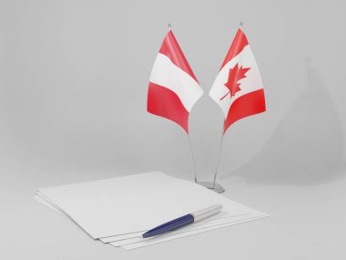 Kanada - Peru Anlaşması Bayrakları, Beyaz Arkaplan - 3D Hazırlama